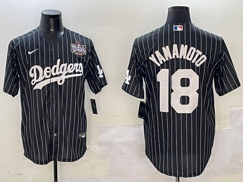 Men Los Angeles Dodgers #18 Yamamoto Black Stripe Jointly Name 2025 Nike MLB Jersey style 8->los angeles dodgers->MLB Jersey